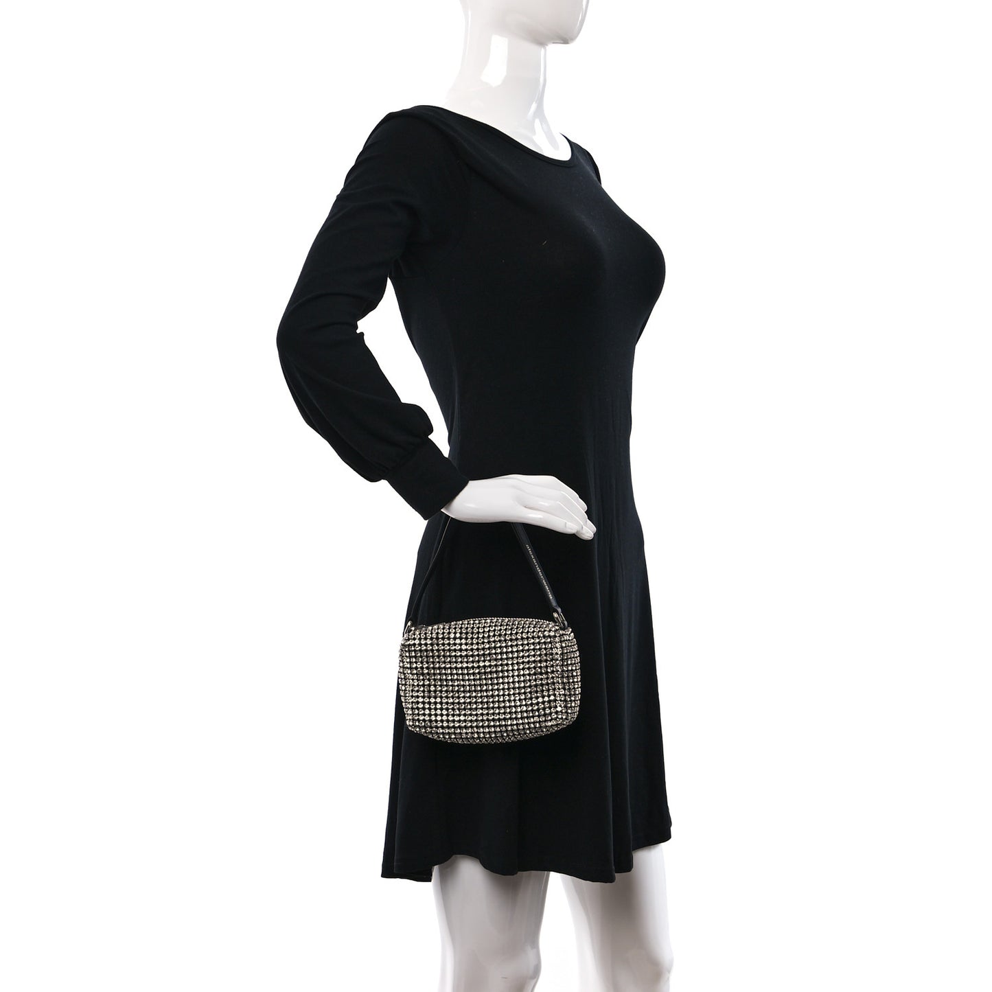 Mesh Crystal Rhinestone Mini Heiress Pouch Black Silver