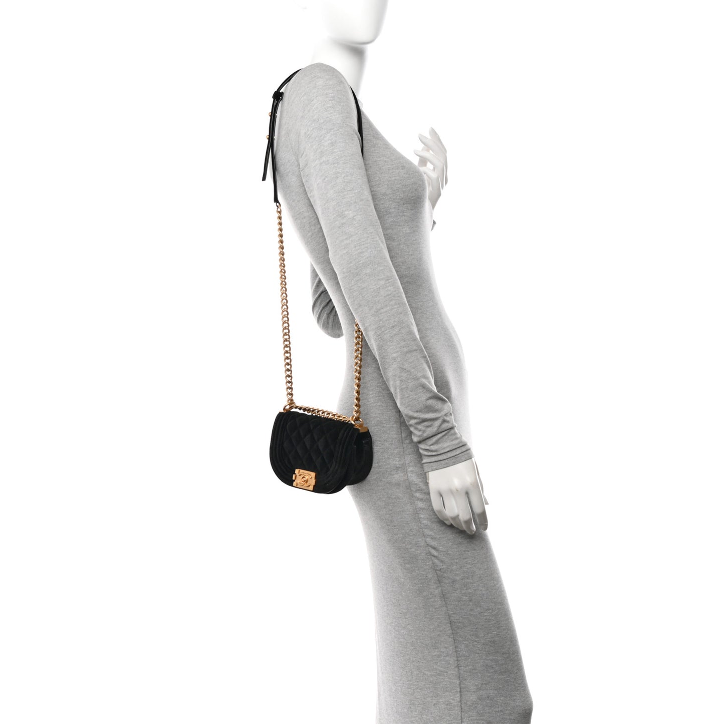 Velvet Quilted Mini Boy Messenger Bag Black