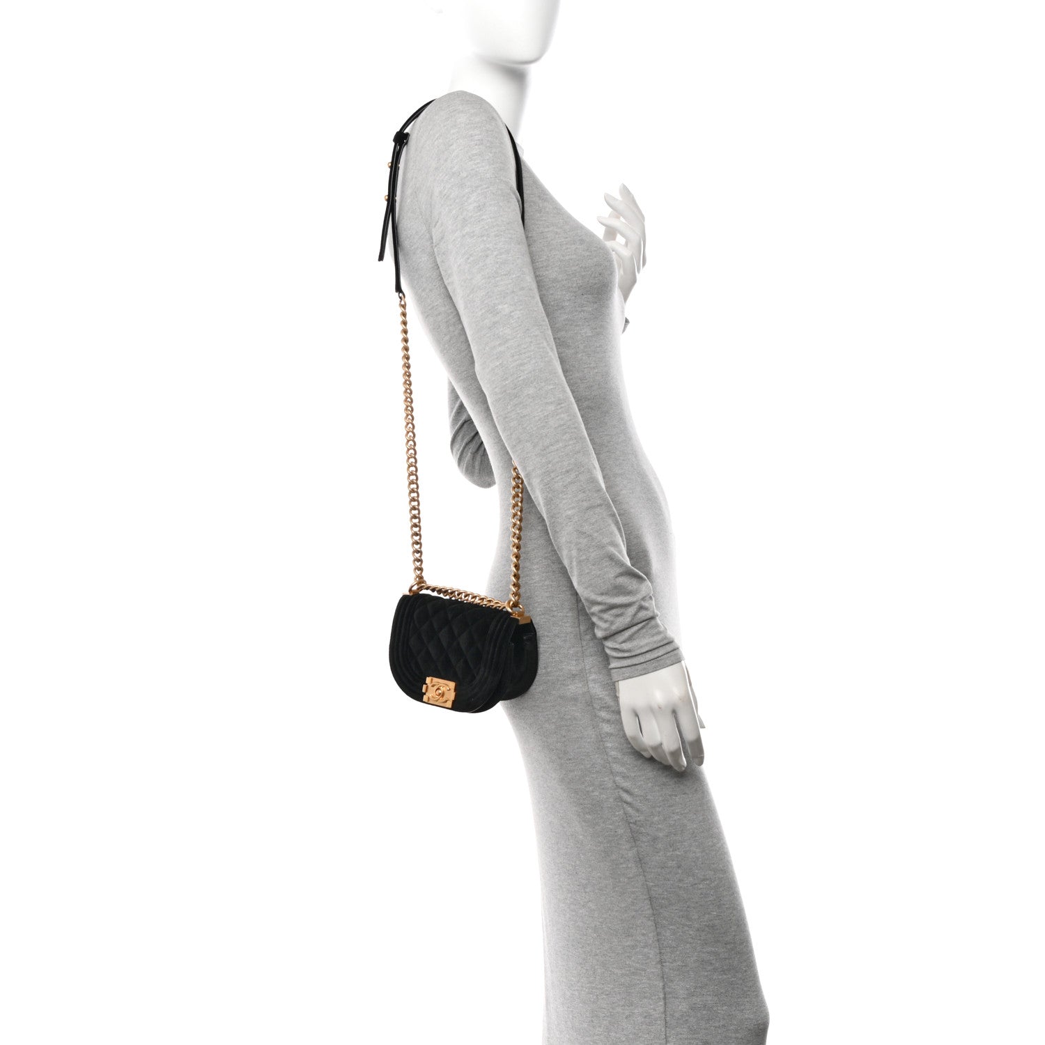 Chanel Velvet Quilted Mini Boy Messenger Bag Black 2 of 10