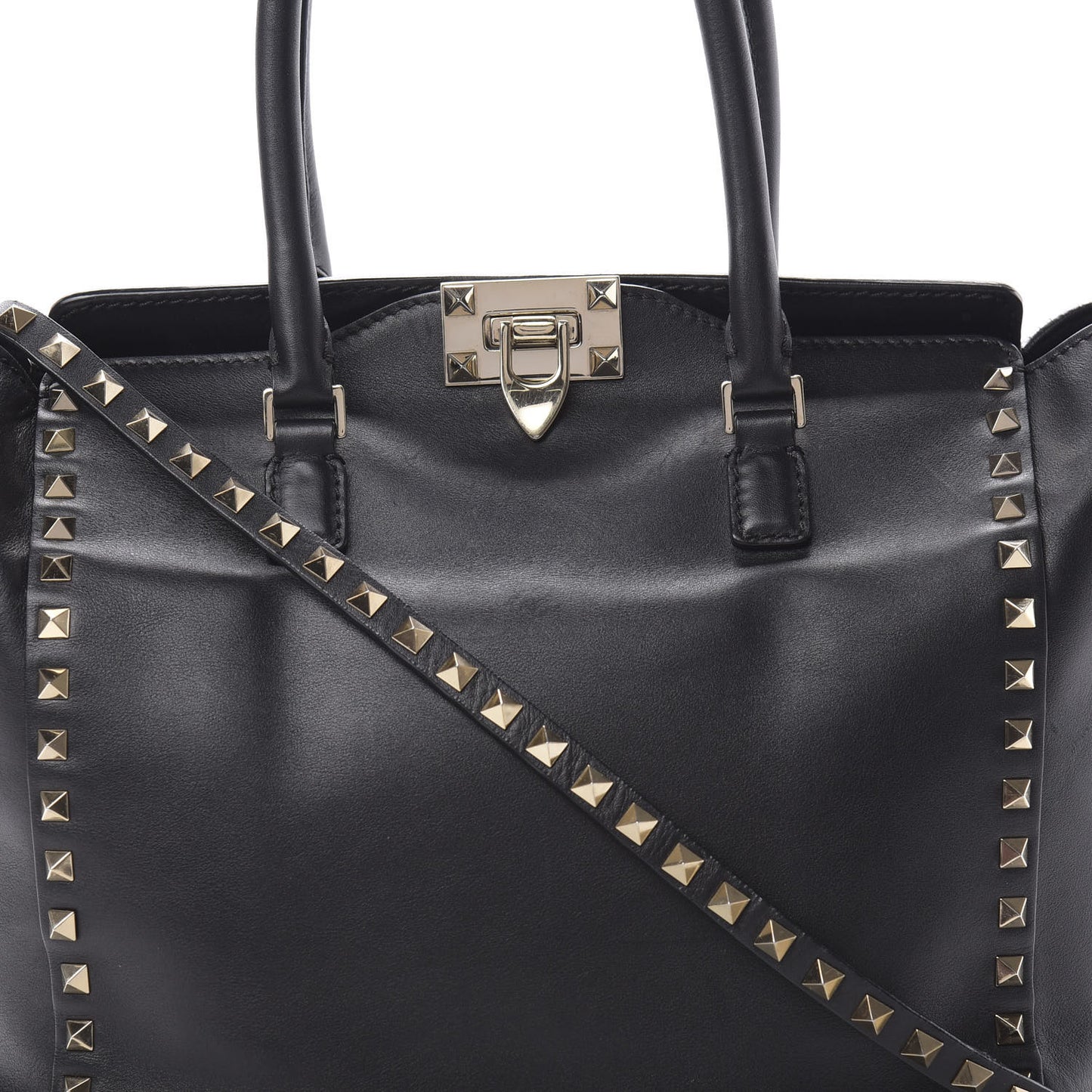 Vitello Rockstud Double Handle Tote Black
