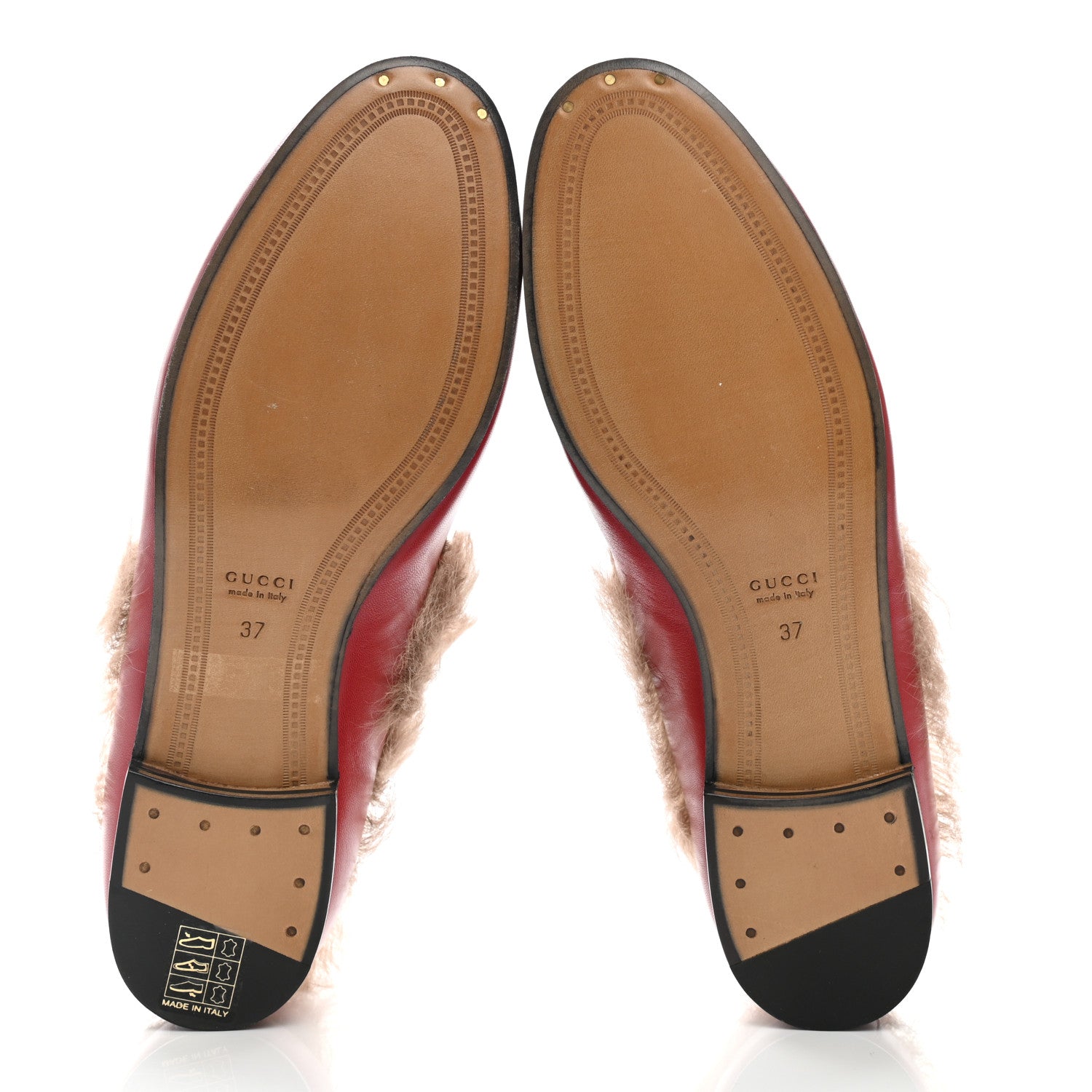 Gucci Malaga Kid Fur Womens Jordaan Loafers 37 Hibiscus Red Natural 5 of 7