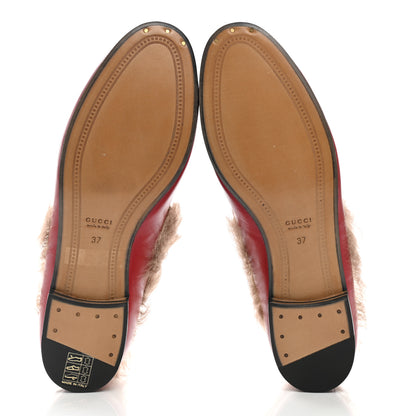 Gucci Malaga Kid Fur Womens Jordaan Loafers 37 Hibiscus Red Natural 5 of 7