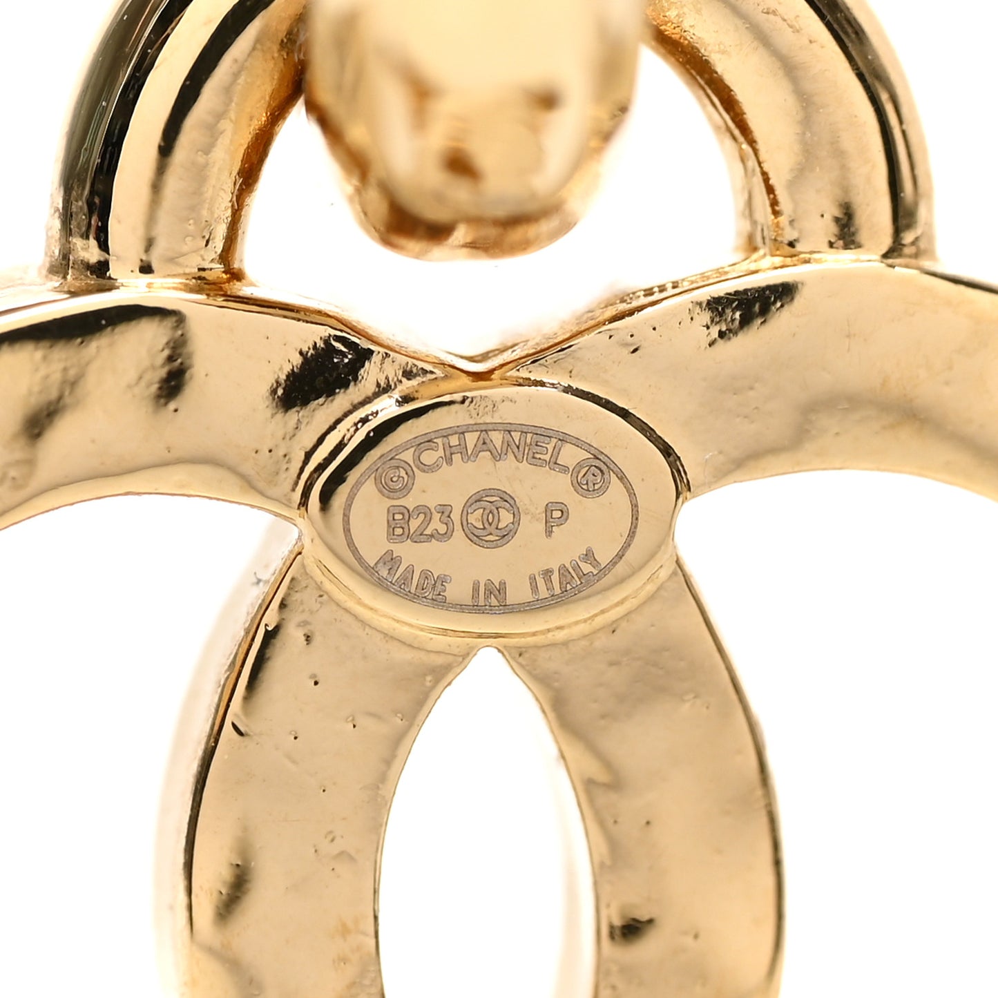 Metal Crystal CC Heart Drop Hoop Earrings Gold