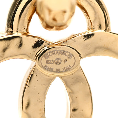 Chanel Metal Crystal CC Heart Drop Hoop Earrings Gold 4 of 5