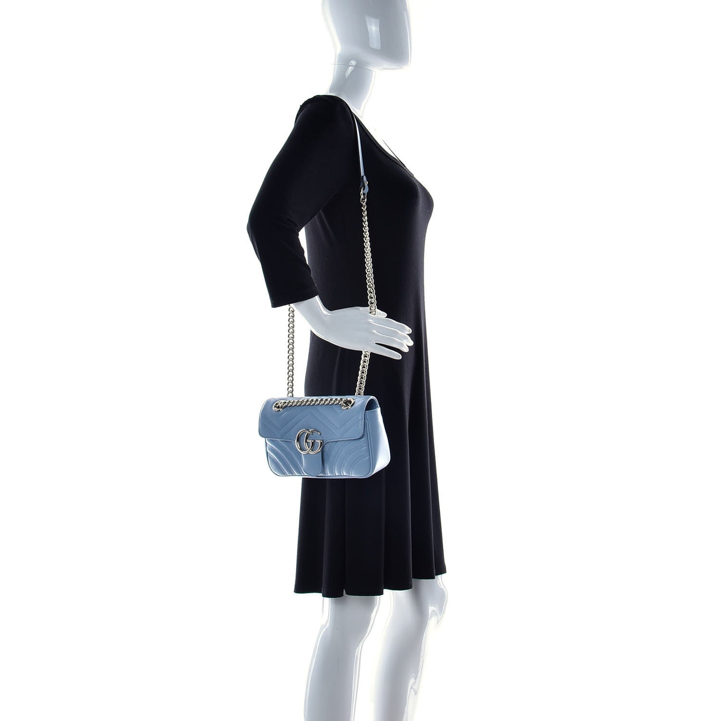 Calfskin Matelasse Mini GG Marmont Shoulder Bag Clear Sky Blue
