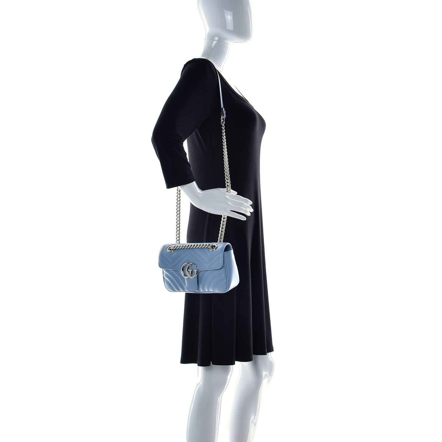 Gucci Calfskin Matelasse Mini GG Marmont Shoulder Bag Clear Sky Blue 2 of 19