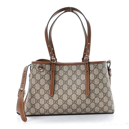 Gucci GG Supreme Monogram Emblem Medium Tote Bag Beige Dark Brown 1 of 9