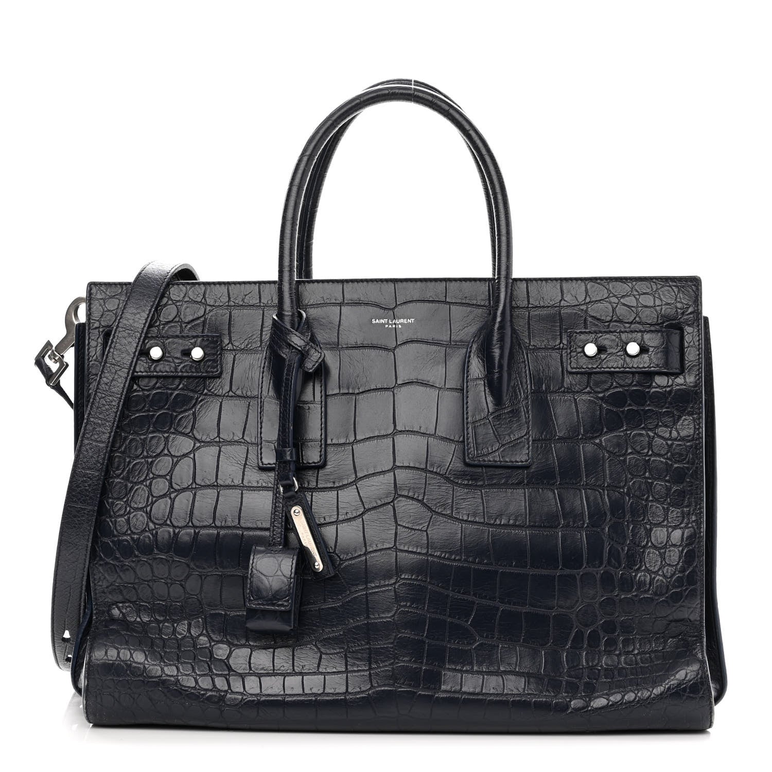 Saint Laurent Calfskin Crocodile Embossed Medium Souple Sac De Jour Medium Blue 3 of 10
