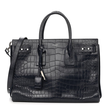 Saint Laurent Calfskin Crocodile Embossed Medium Souple Sac De Jour Medium Blue 3 of 10