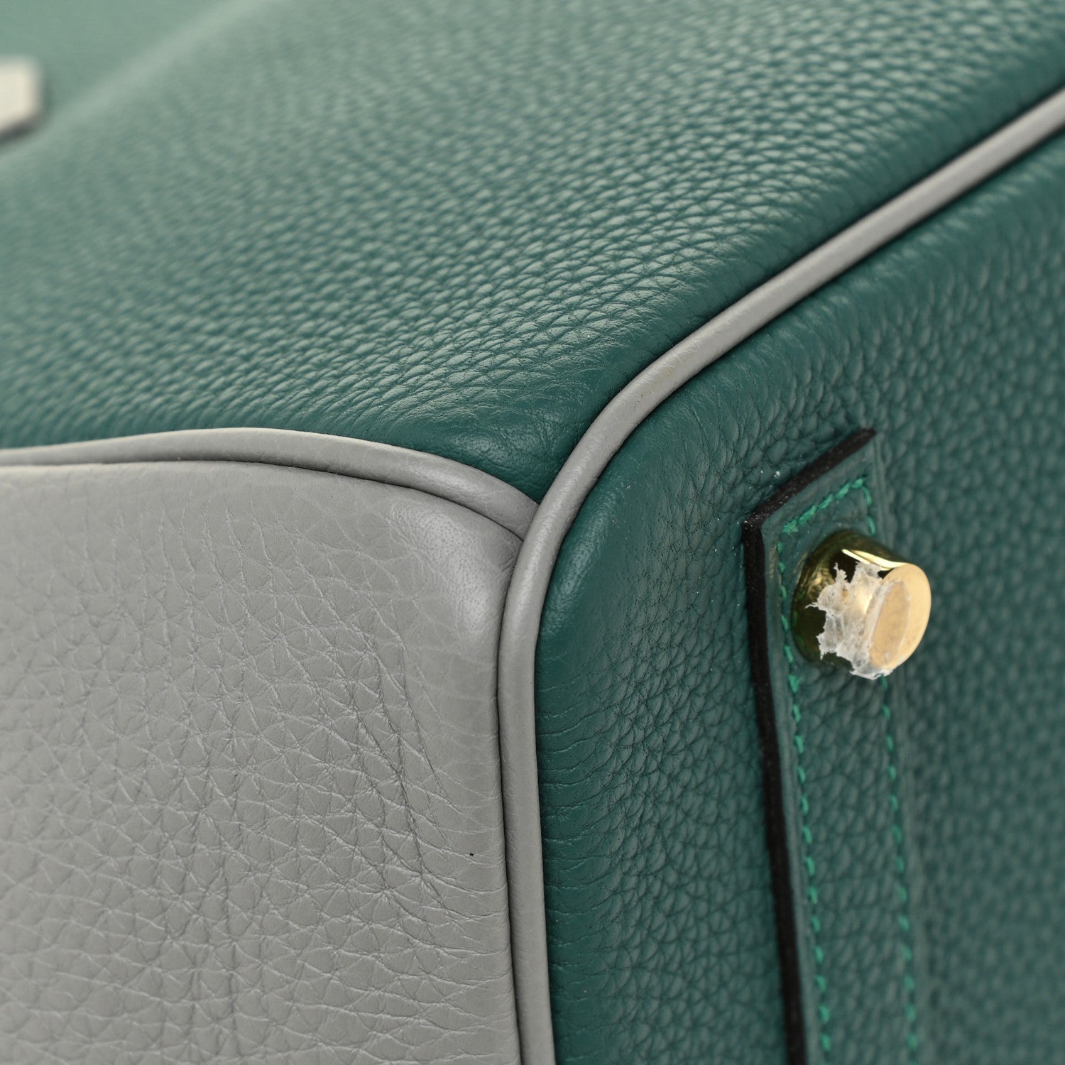 Hermes Togo Bi-Color Horseshoe Birkin 30 Malachite Gris Mouette 13 of 17