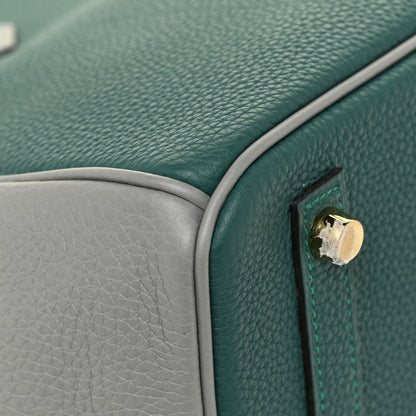 Hermes Togo Bi-Color Horseshoe Birkin 30 Malachite Gris Mouette 13 of 17