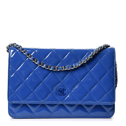 Chanel Patent Calfskin Quilted Wallet On Chain WOC Dark Blue 1 of 9