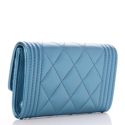 Chanel Metallic Caviar Quilted Boy Card Holder Wallet Turquoise 3 of 8