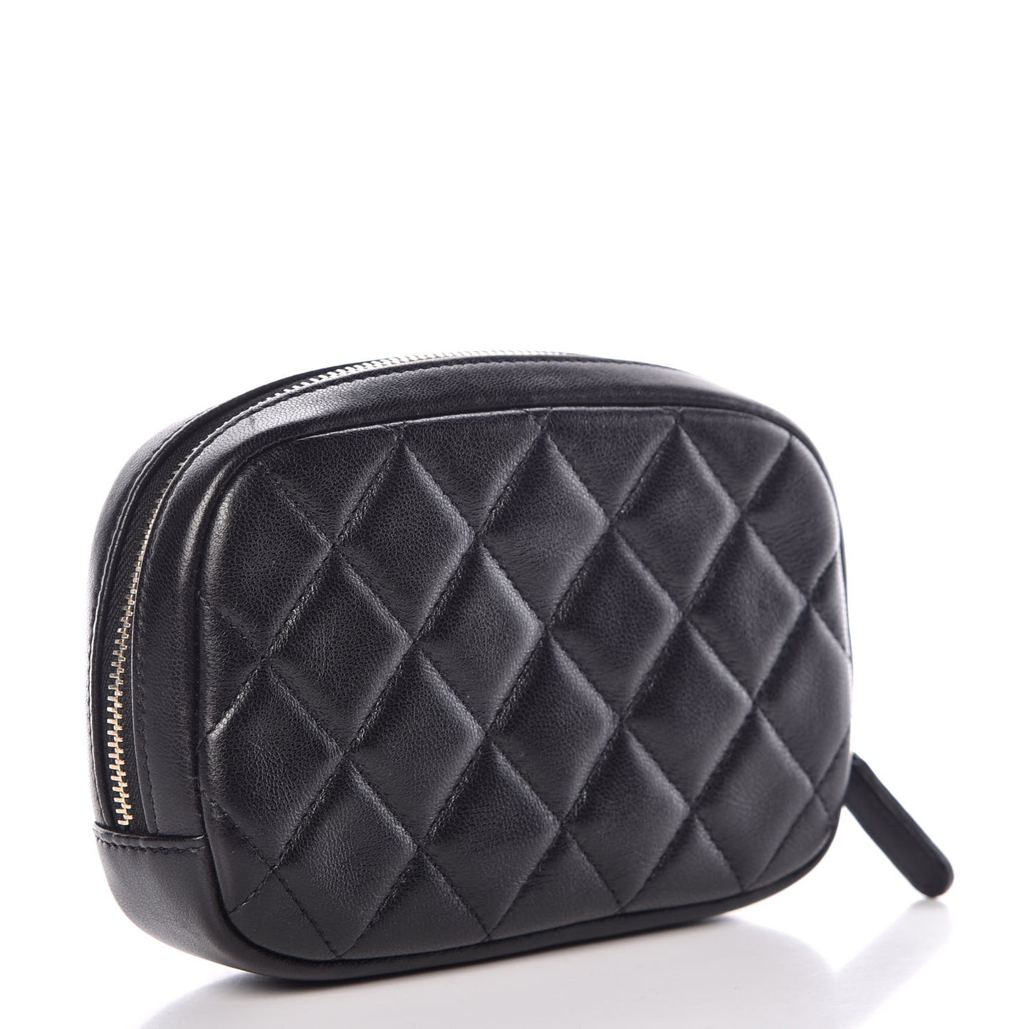 Lambskin Quilted Small Curvy Pouch Cosmetic Case Black