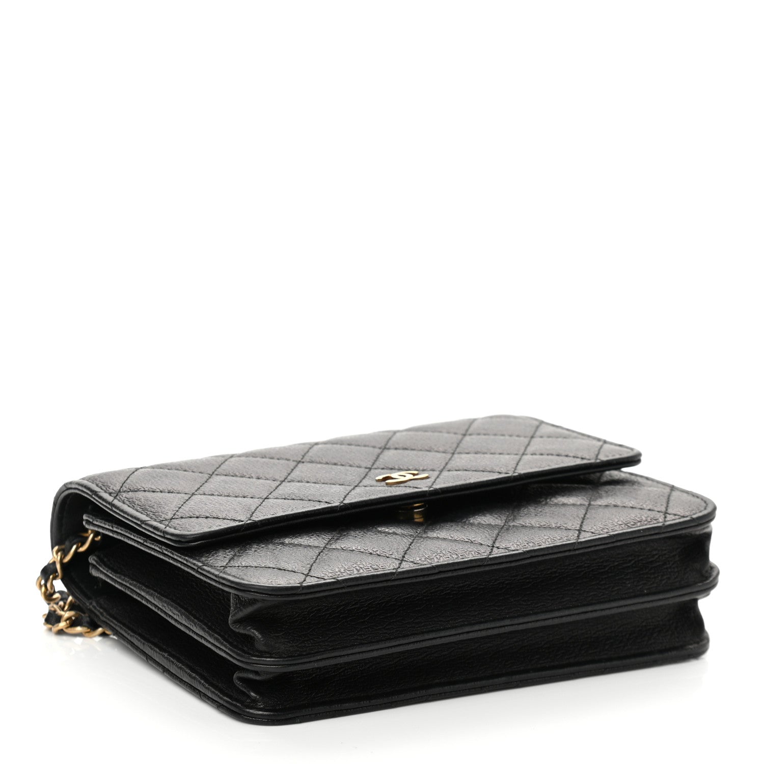 Chanel Letter Calfskin Embossed Quilted Square Wallet On Chain WOC Black 6 of 27