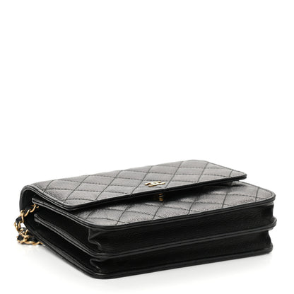Chanel Letter Calfskin Embossed Quilted Square Wallet On Chain WOC Black 6 of 27