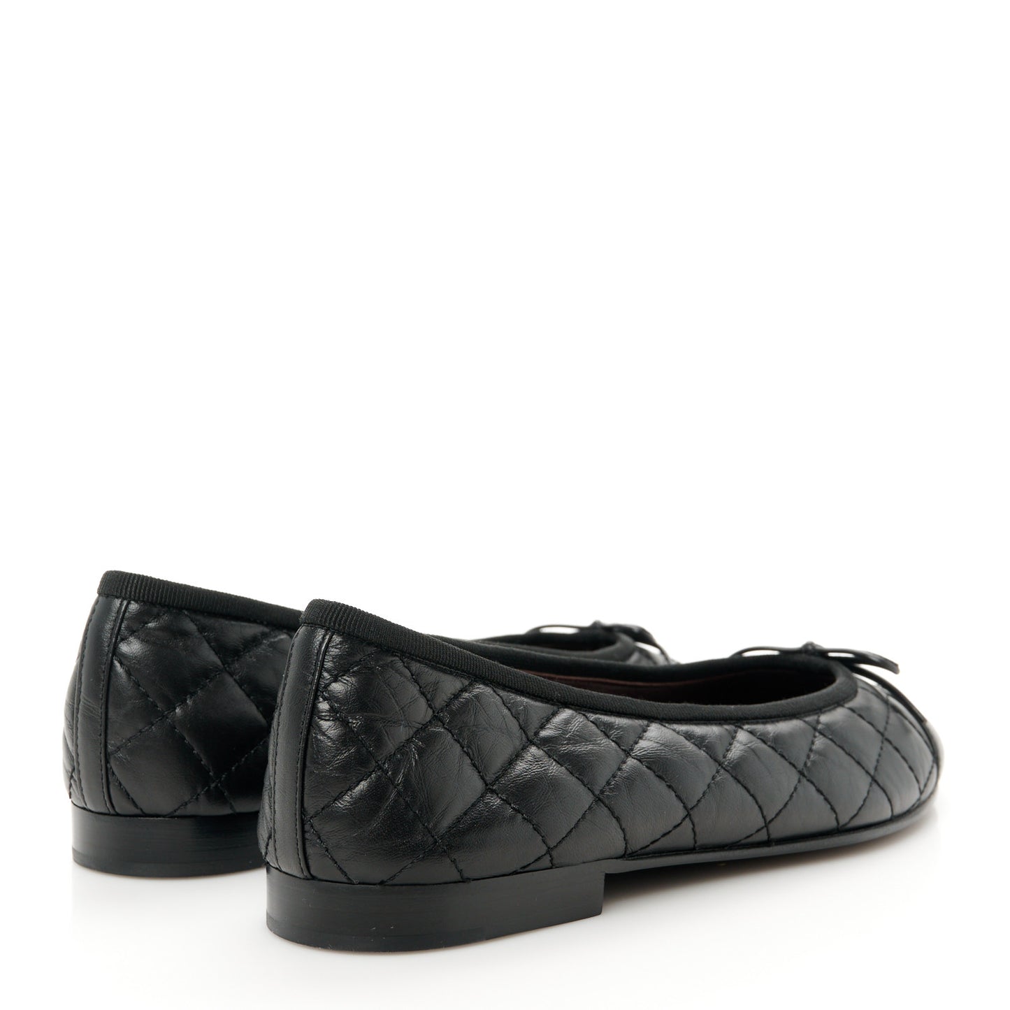 Aged Calfskin Quilted CC Cap Toe Ballerina Flats 37 Black