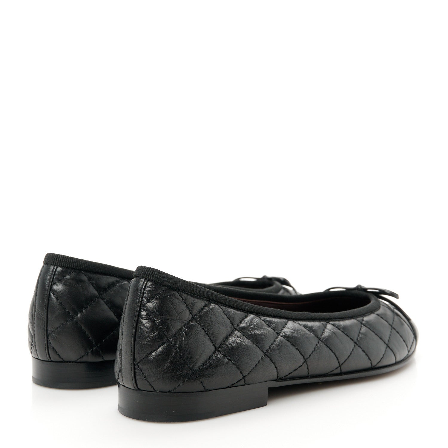 Chanel Aged Calfskin Quilted CC Cap Toe Ballerina Flats 37 Black 4 of 9