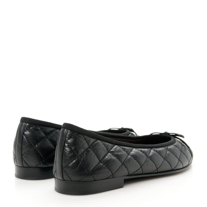 Chanel Aged Calfskin Quilted CC Cap Toe Ballerina Flats 37 Black 4 of 9