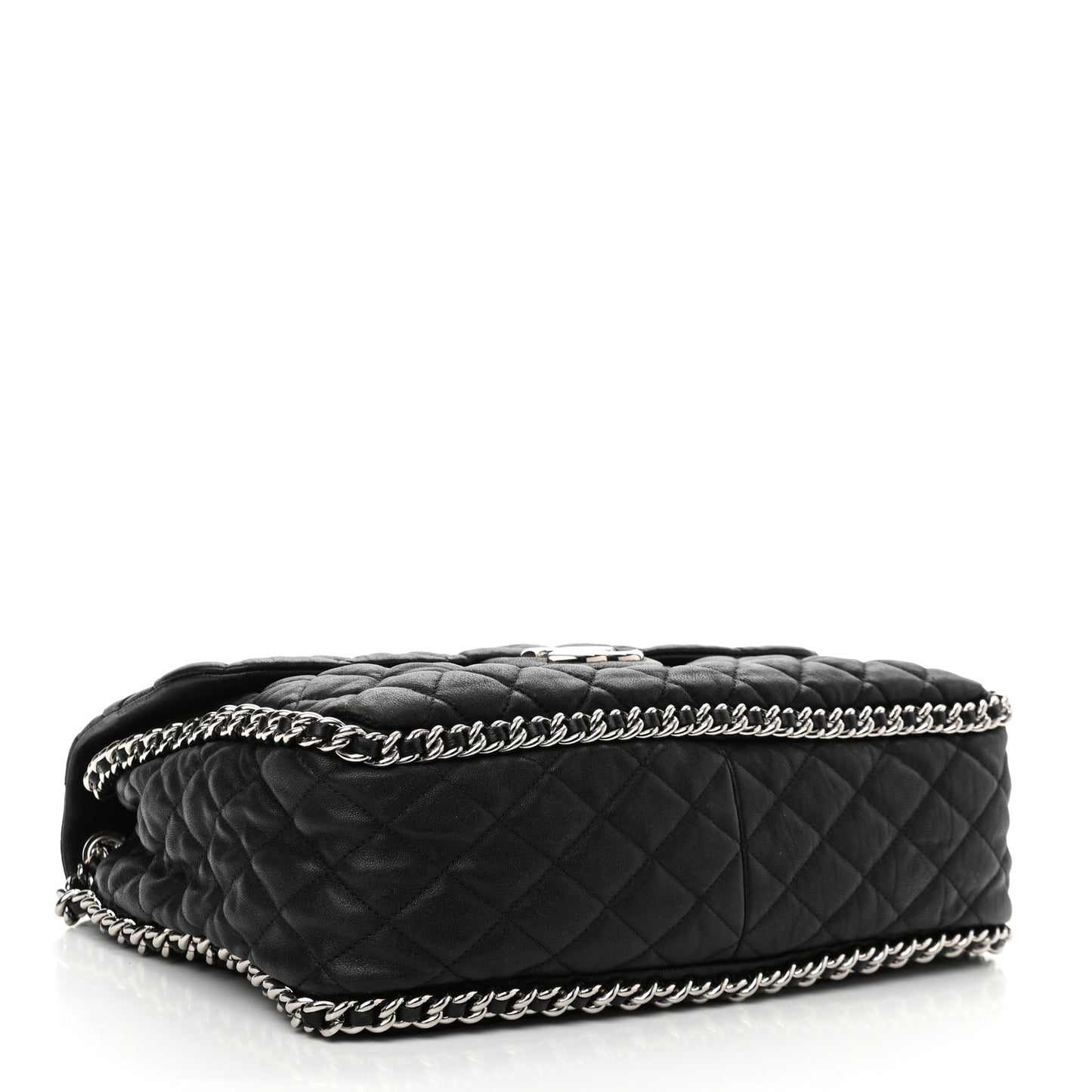 Washed Lambskin Quilted Maxi Chain Around Flap Black