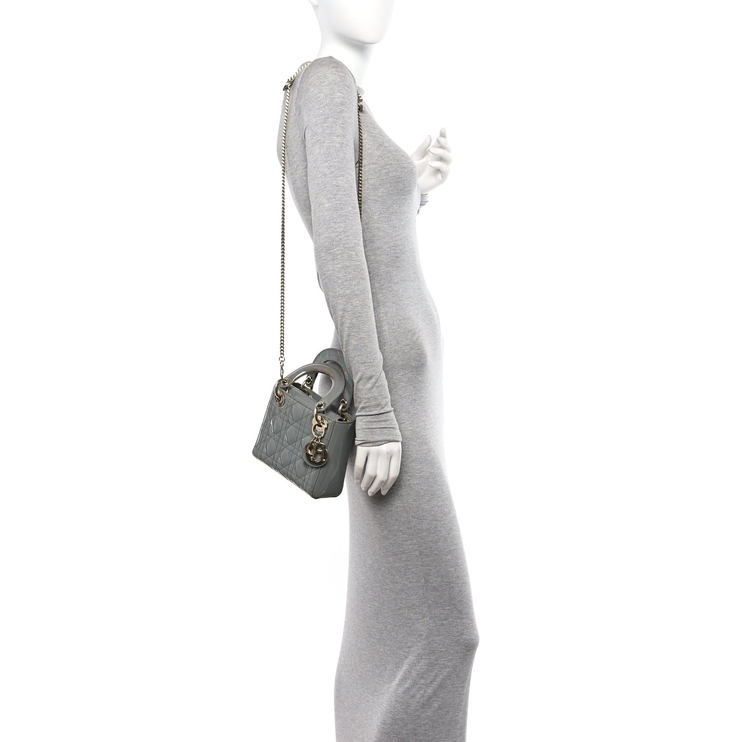 Patent Cannage Mini Lady Dior Grey Stone