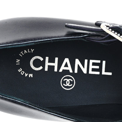 Chanel Iridescent Lambskin Grosgrain Pearl Mary Jane Pumps 38 Black 8 of 9