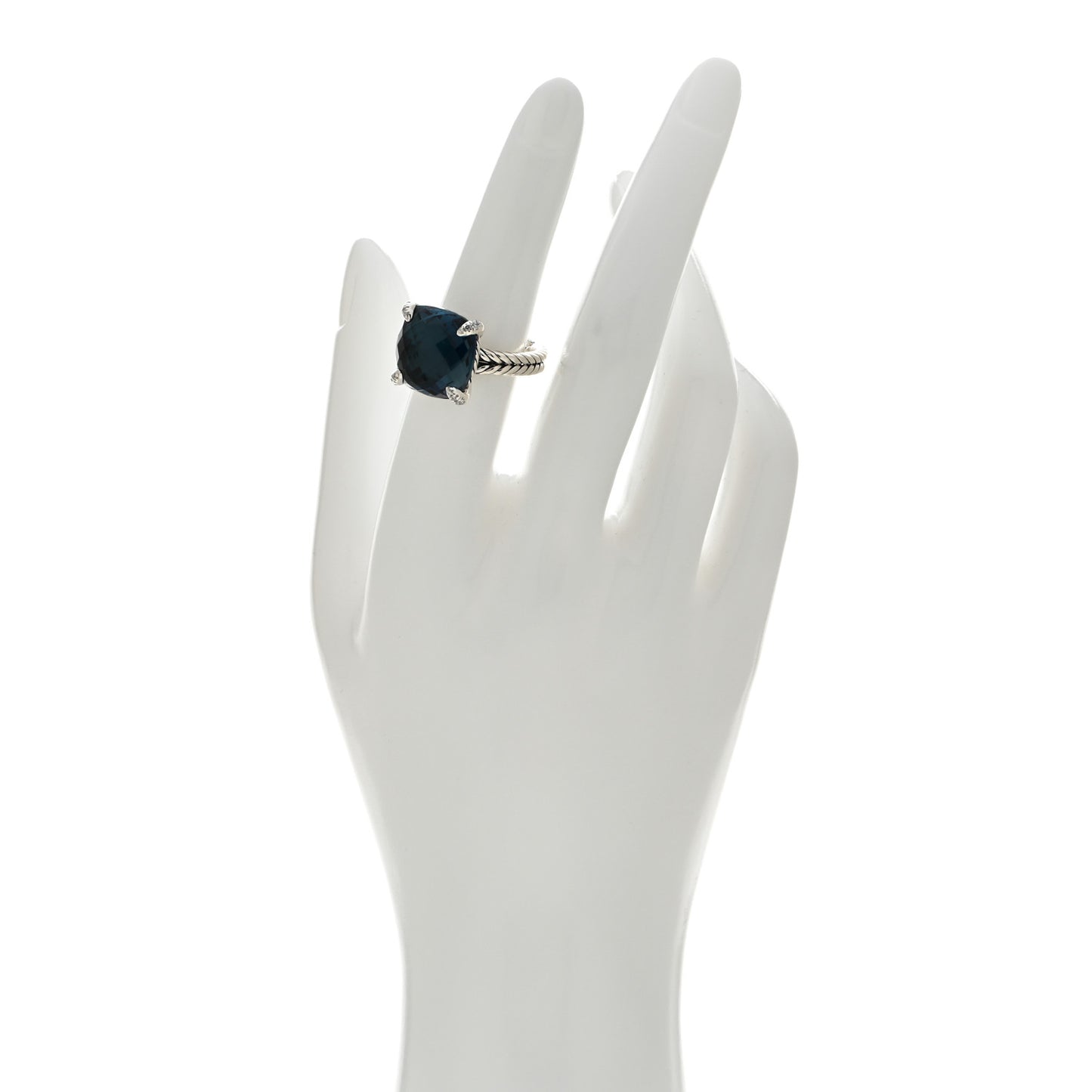 Sterling Silver Diamond Hampton Blue Topaz 14mm Chatelaine Ring 52 6