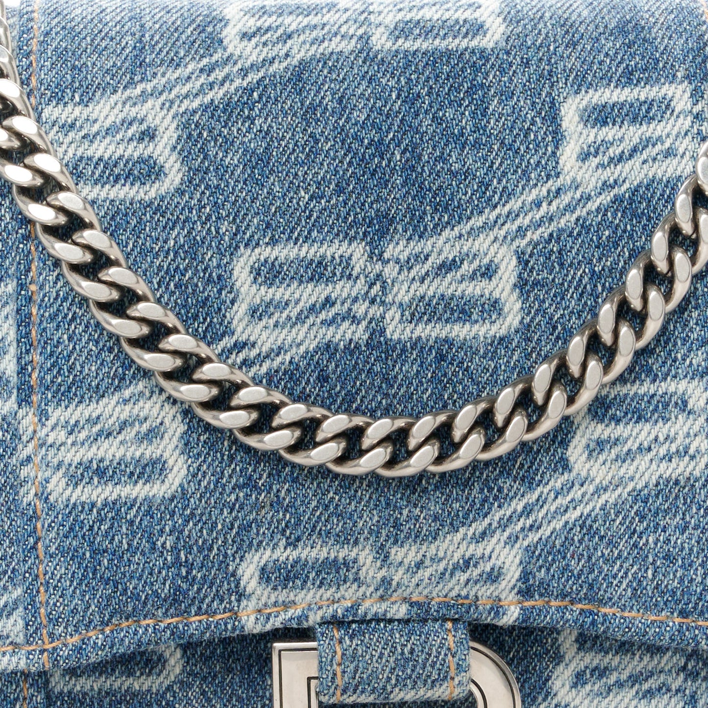 Denim BB Monogram Hourglass Chain Bag Blue