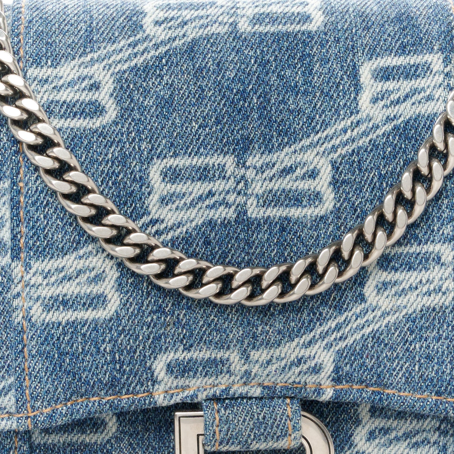 Balenciaga Denim BB Monogram Hourglass Chain Bag Blue 9 of 11