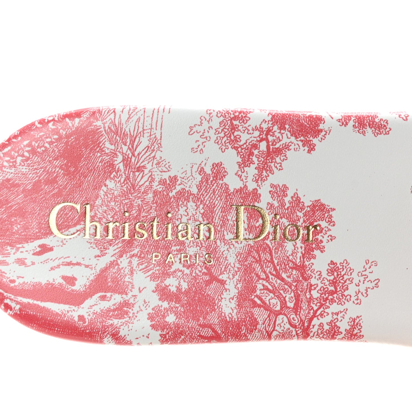 Canvas Toile De Jouy Embroidered Dway Flat Slide Sandals 38.5 Coral