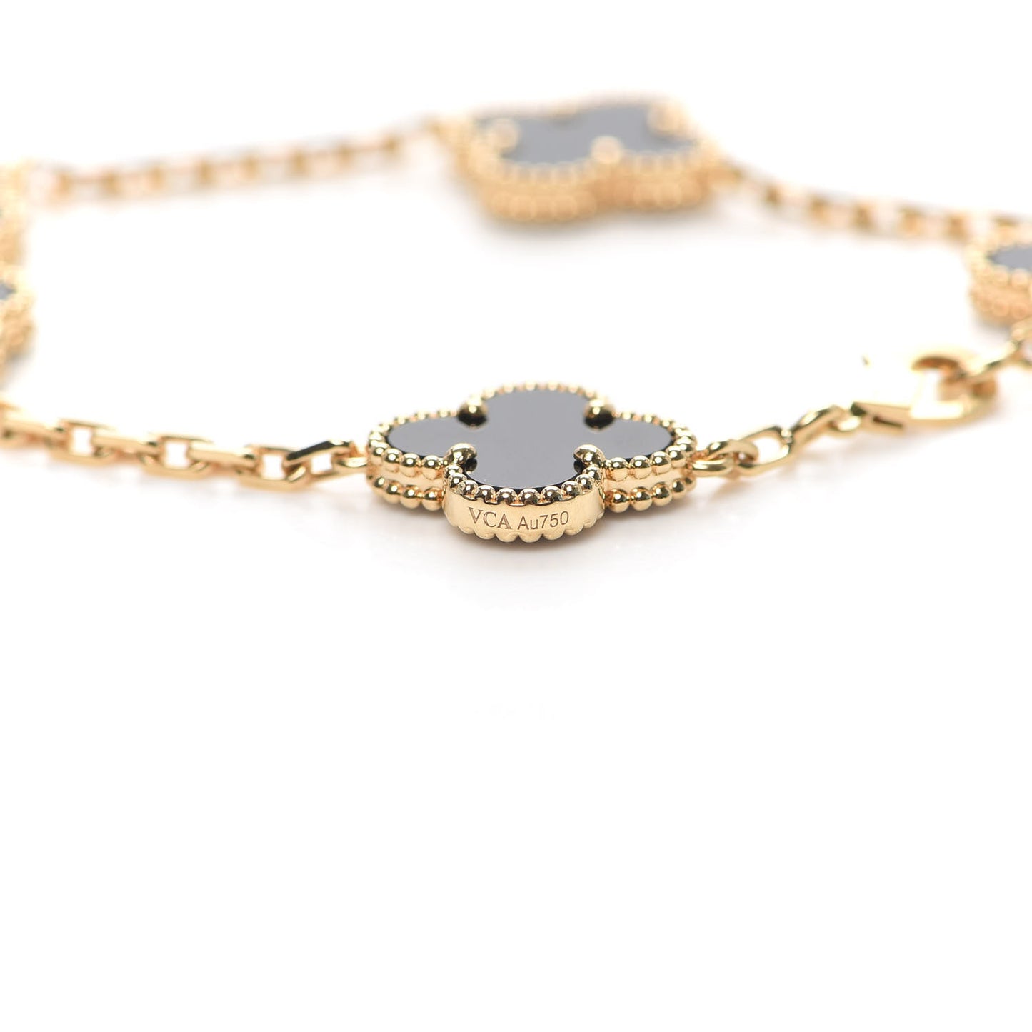 18K Yellow Gold Black Onyx 5 Motifs Vintage Alhambra Bracelet