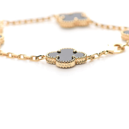 Van Cleef & Arpels 18K Yellow Gold Black Onyx 5 Motifs Vintage Alhambra Bracelet 6 of 7