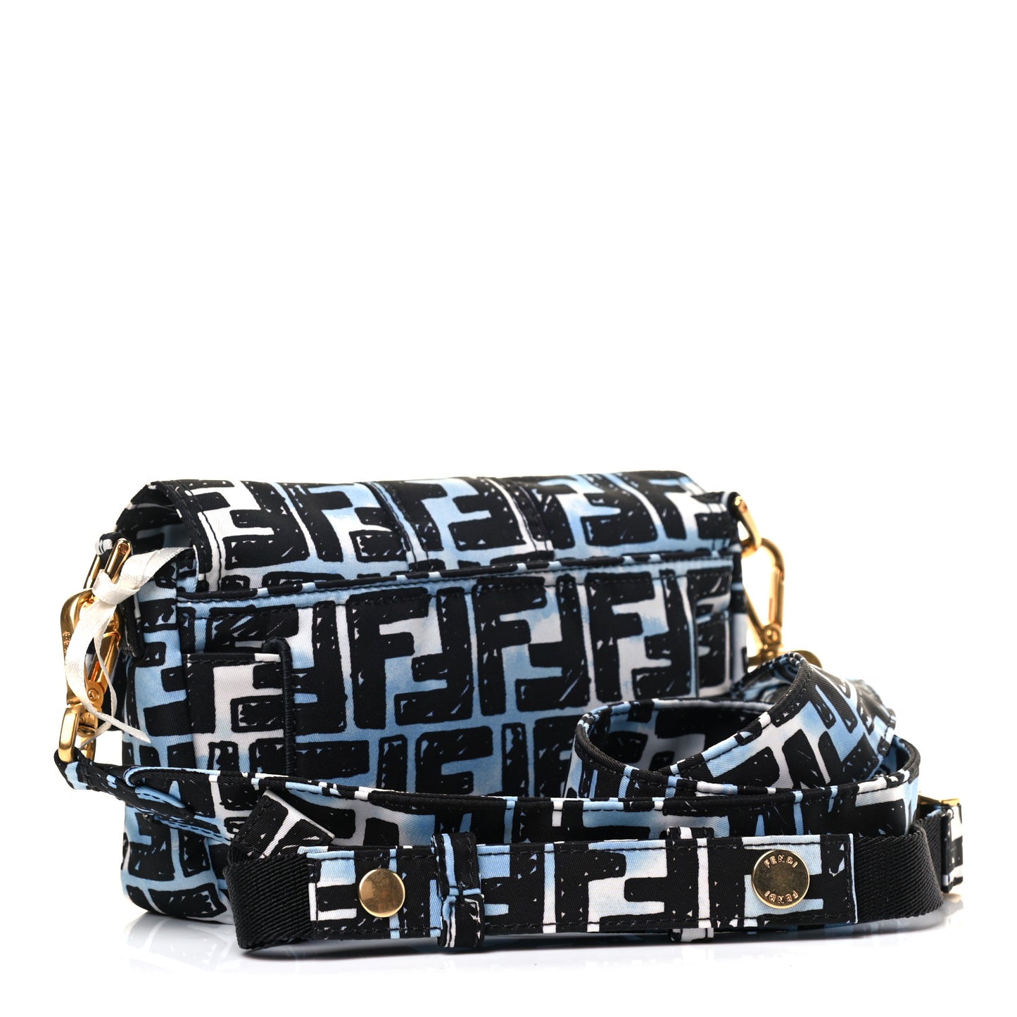 X JOSHUA VIDES Nylon FF Cloudy Mini Belt Baguette Bag White Celeste Black