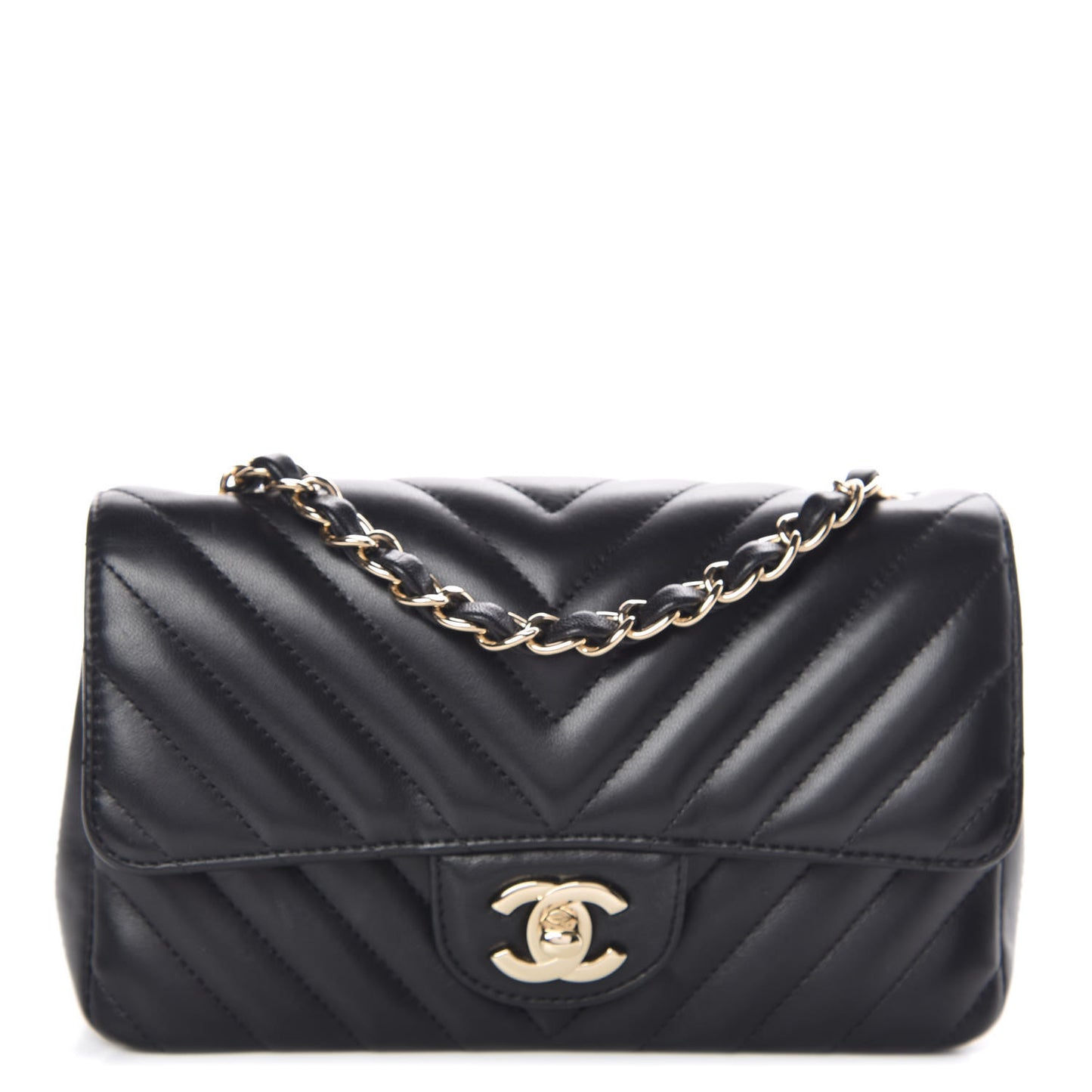 Lambskin Chevron Quilted Mini Rectangular Flap Black