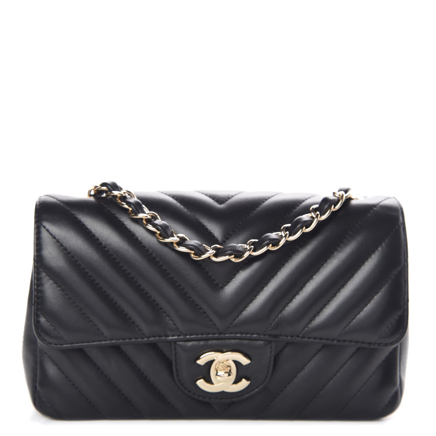 Chanel Lambskin Chevron Quilted Mini Rectangular Flap Black 1 of 12