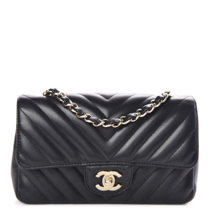 Chanel Lambskin Chevron Quilted Mini Rectangular Flap Black 1 of 12