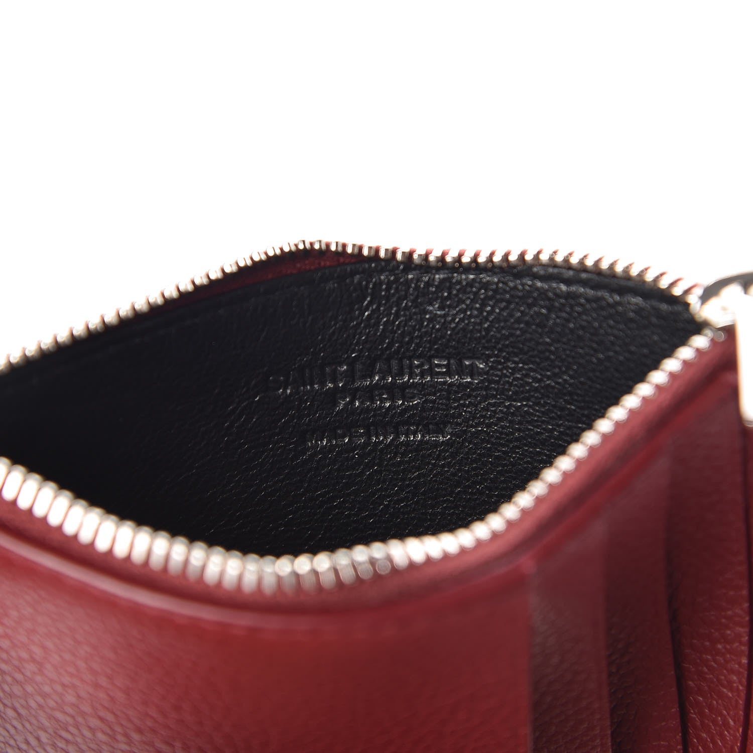 Saint Laurent Grained Calfskin 5 Fragments Zip Pouch Card Holder Burgundy 6 of 7