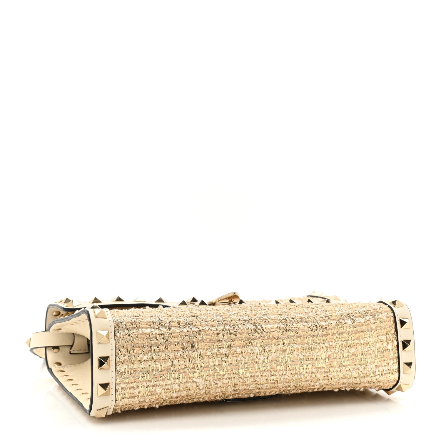 Valentino Garavani Metallic Boucle Raffia Calfskin Small Rockstud Flip Lock Crossbody Bag Ivory Gold 3 of 7