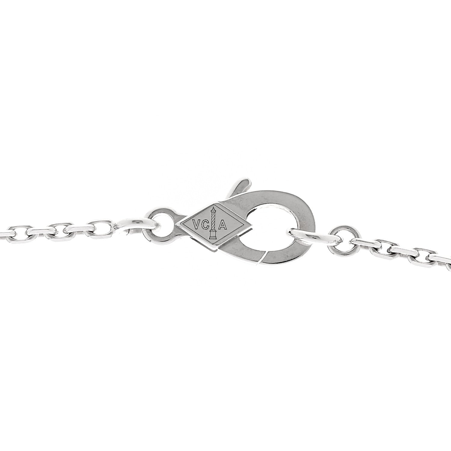Van Cleef & Arpels 18K White Gold Diamond Guilloche Vintage Alhambra Pendant Necklace 4 of 7