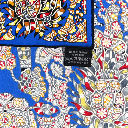 Hermes Silk La Legende de La Foret Scarf 90 Bleu Royal Jaune Rouge 3 of 5