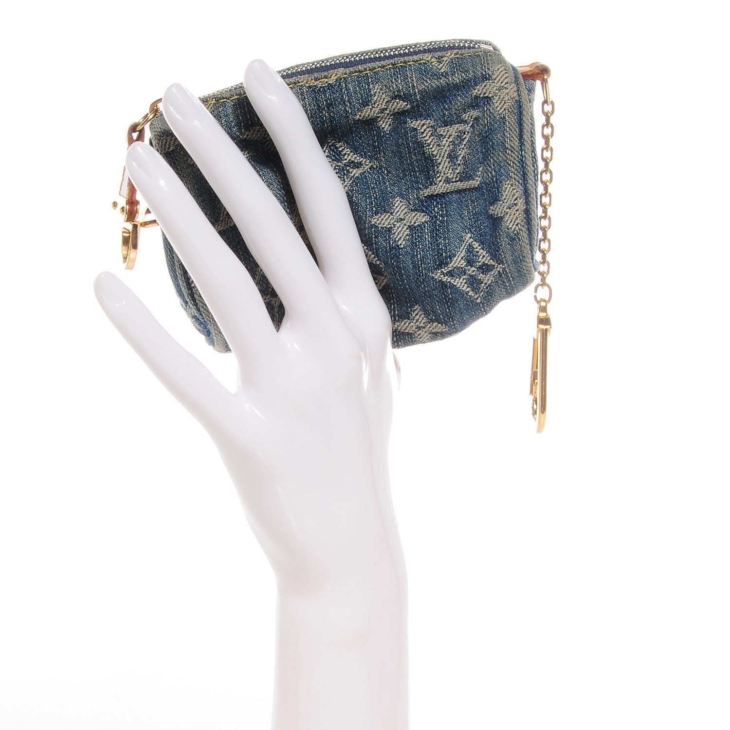 Louis Vuitton Monogram Denim Pochette Speedy PM Key Holder Blue 2 of 7