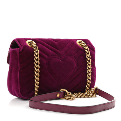 Gucci Velvet Matelasse Mini GG Marmont Shoulder Bag Fuchsia Violet Cyclamen 3 of 11