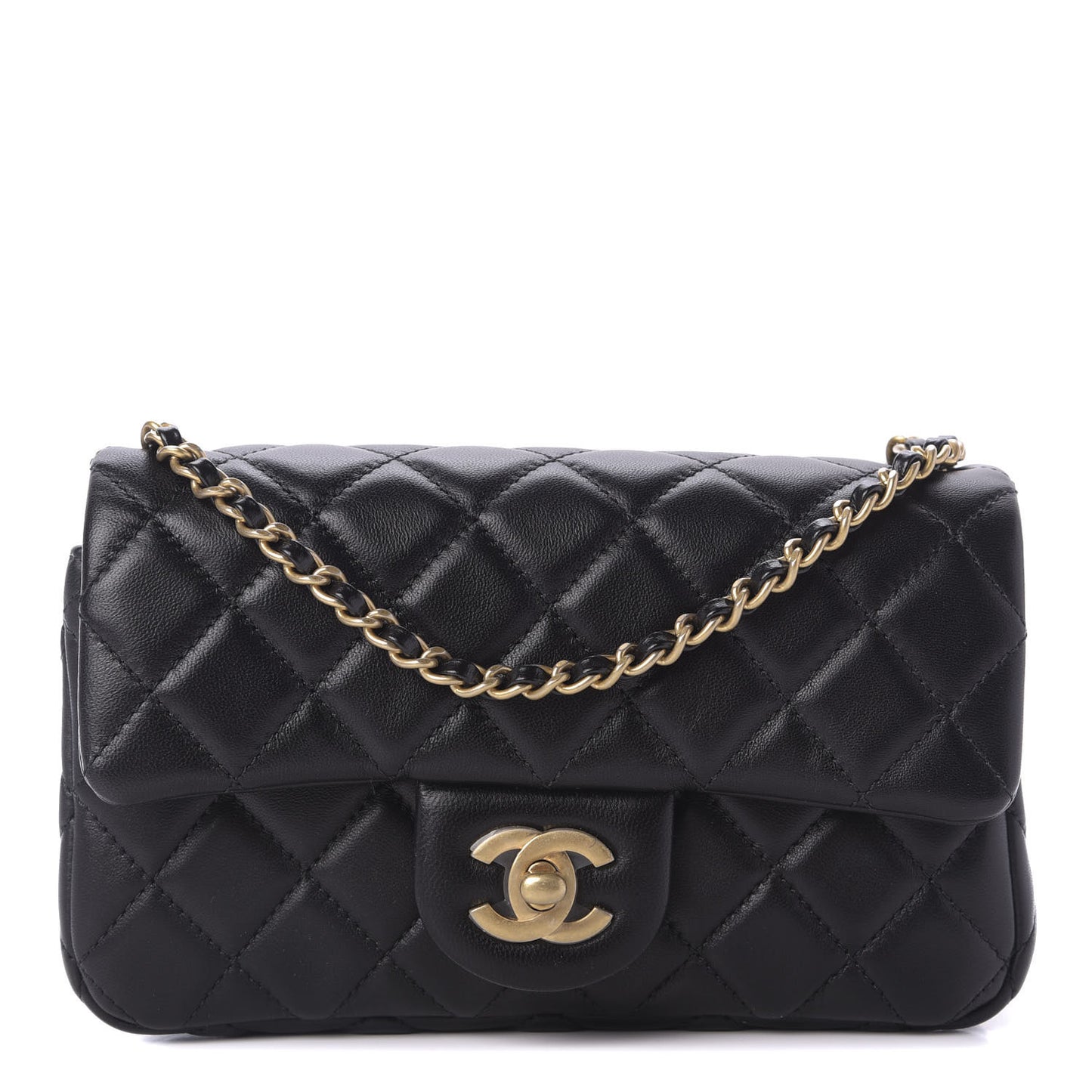 Lambskin Quilted Mini Rectangular Pearl Crush Flap Black