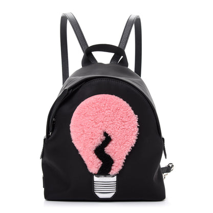 Fendi Nylon Shearling Vitello Dolce Lightbulb Mini Backpack Black Bubblegum 1 of 9