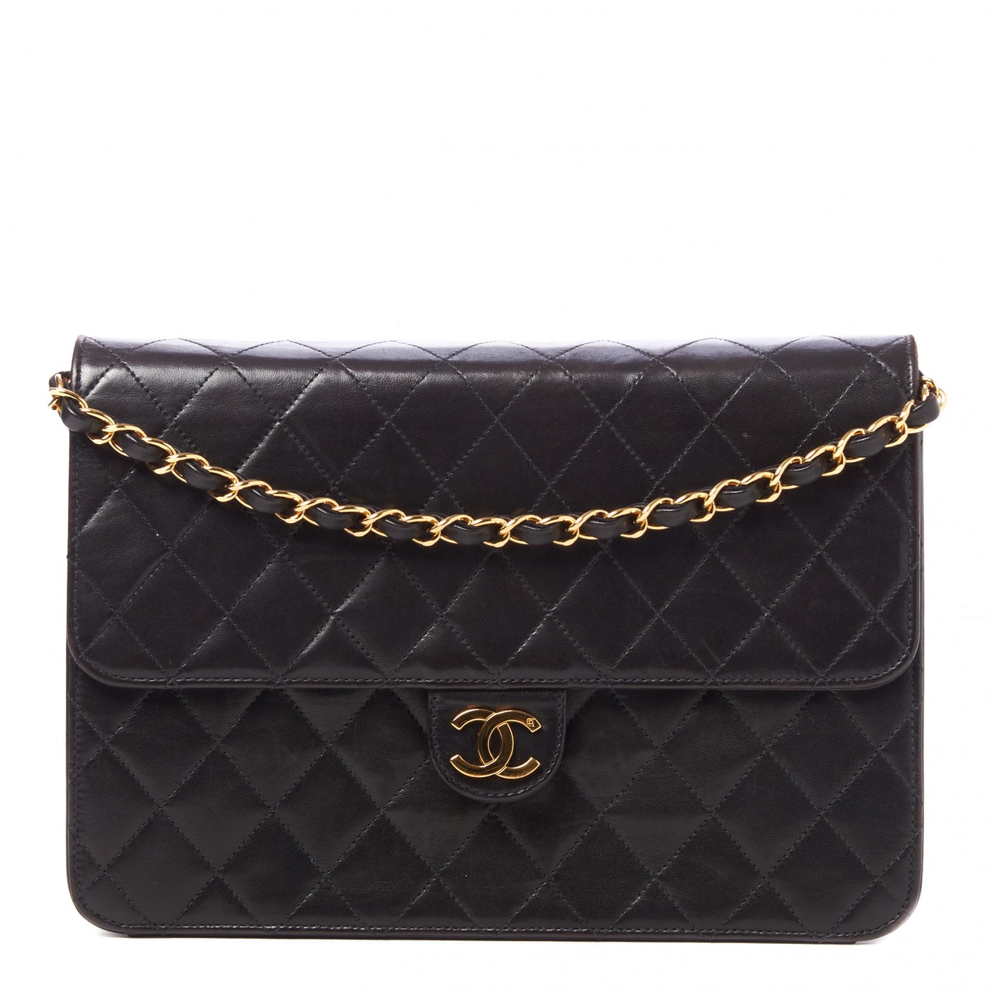 Lambskin Quilted Medium Single Flap Black