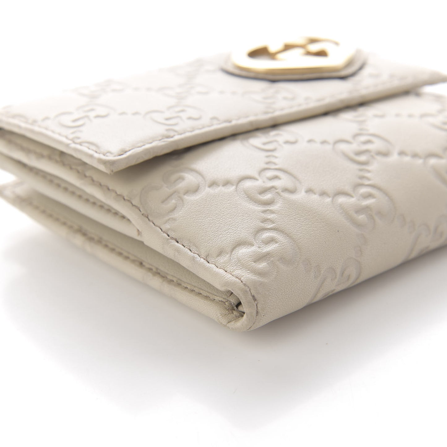 Guccissima Lovely Heart French Flap Wallet White