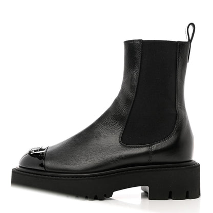 Chanel Crumpled Calfskin Patent Cap Toe Short Boots 37 Black 1 of 9