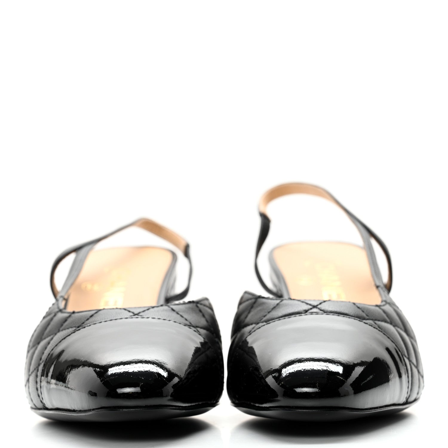 Chanel Lambskin Patent Calfskin Quilted Cap Toe CC Slingback Pumps 39.5 Black 2 of 9