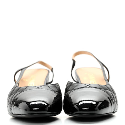 Chanel Lambskin Patent Calfskin Quilted Cap Toe CC Slingback Pumps 39.5 Black 2 of 9