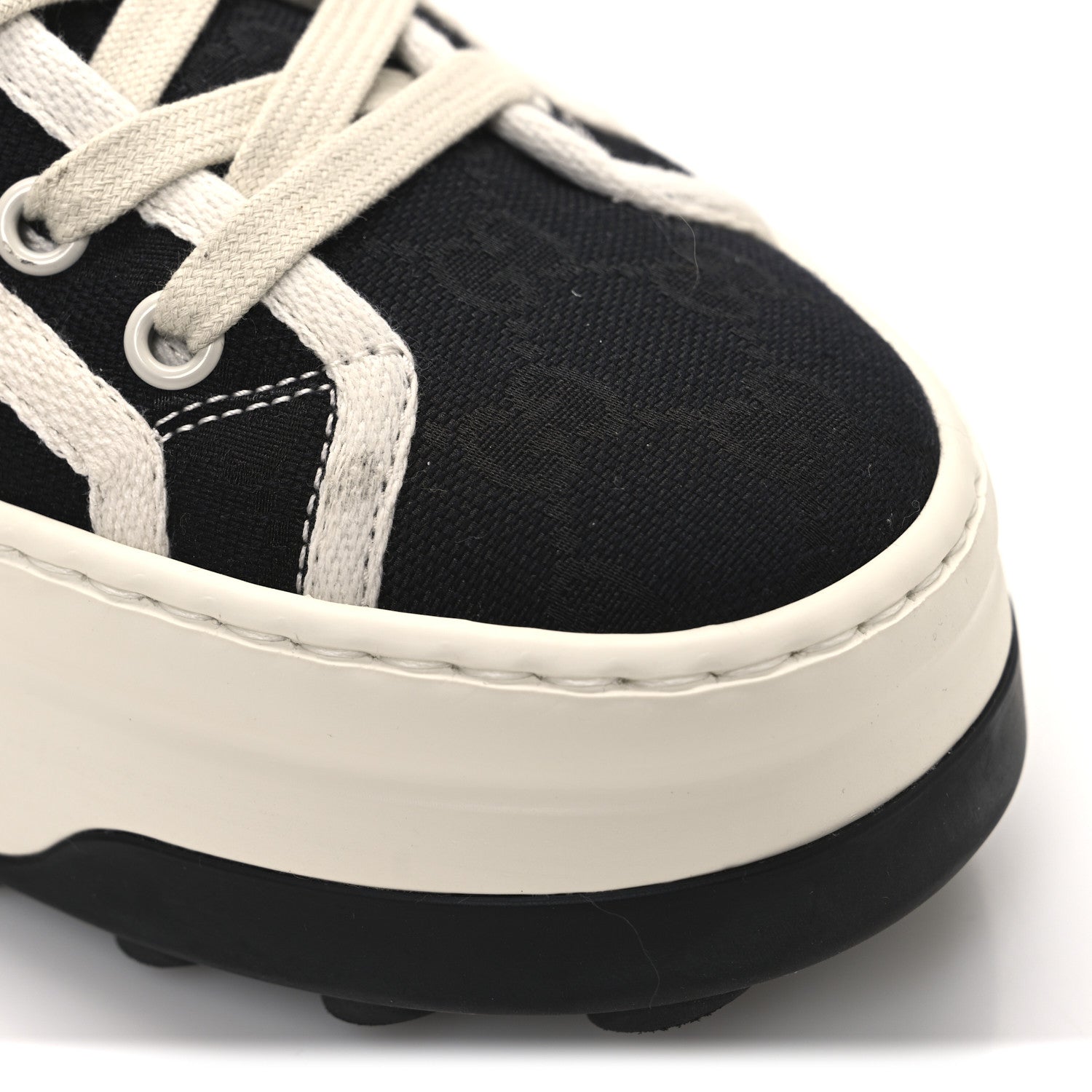 Gucci New Canvas GG Monogram Womens Tennis 1977 High Top 55mm Platform Sneakers 39.5 Black Mystic White 11 of 13